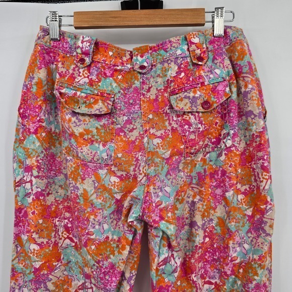 Sigrid Olsen Floral Linen Capri Pants Cropped Cargo Colorful Size 6 - Picture 4 of 9